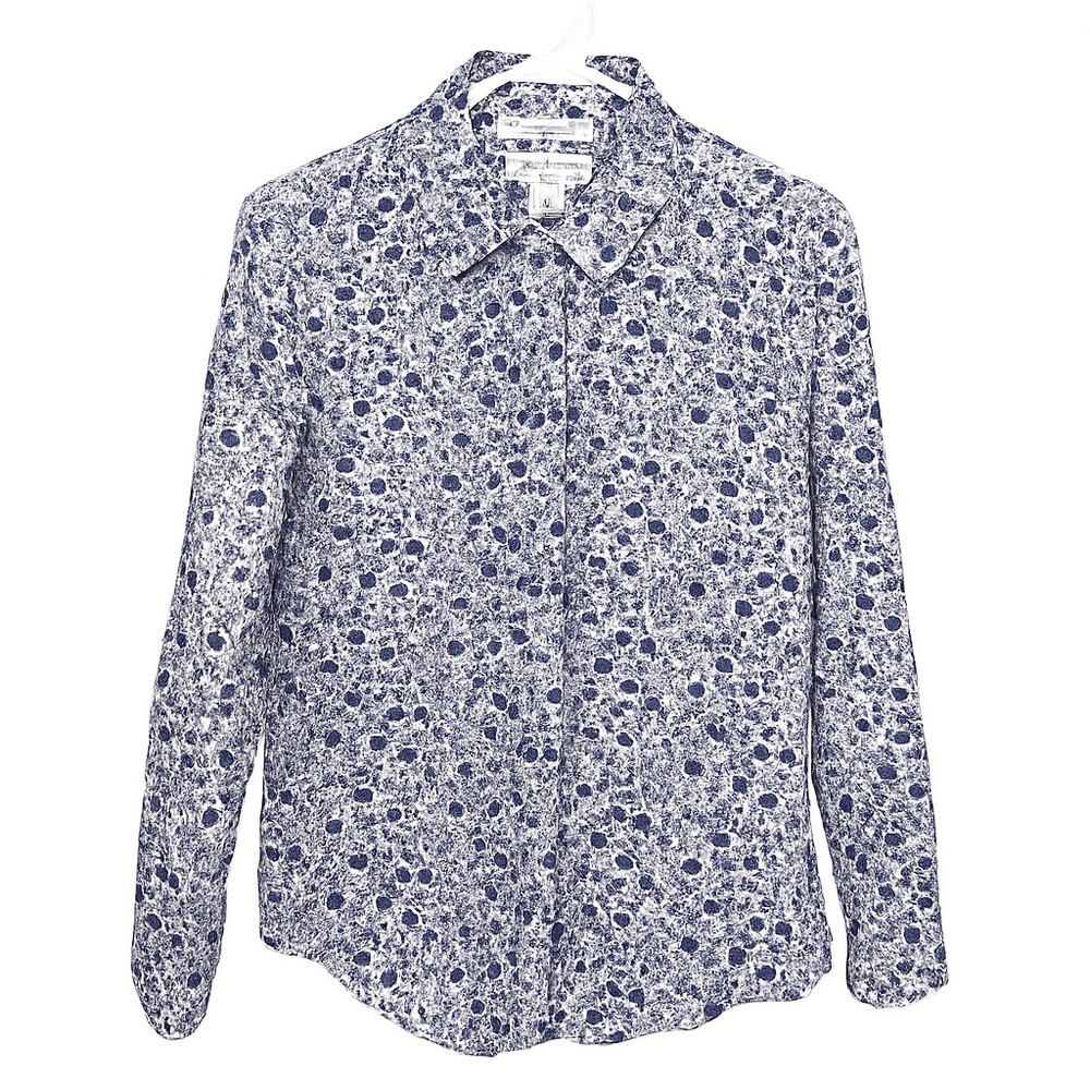 Cynthia Rowley Linen White Button-Down Cottagecore Purple Floral Print Shirt -M